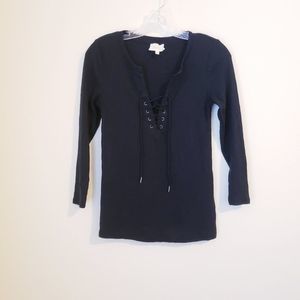 ANTHROPOLOGIE Lace up V-neck Knit sweater